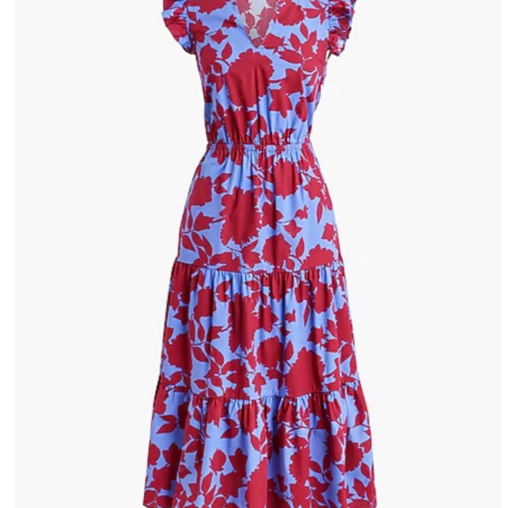 JCrew Factory Blue and Red Floral Tiered Maxi Dress